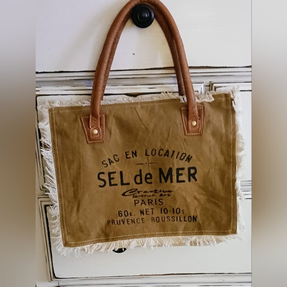 Sel De Mer Paris Canvas Tote Bag Tan Cream Fringe